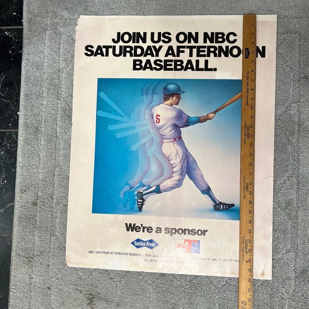 Tastee-Freez Vintage 1979 NBC Sponsored Poster for Saturday Afternoon Baseball